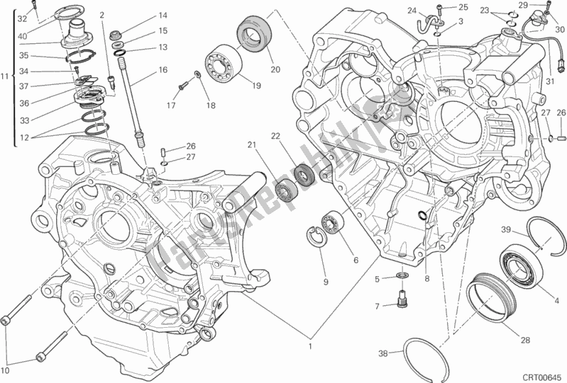 All parts for the Half-crankcases Pair of the Ducati Diavel Carbon Thailand 1200 2014